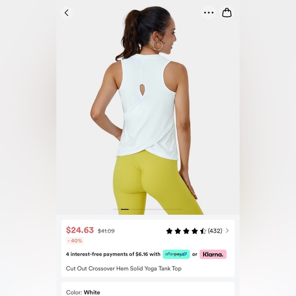 Halara cut out cross over tank top. White. Size XL - Picture 2 of 6